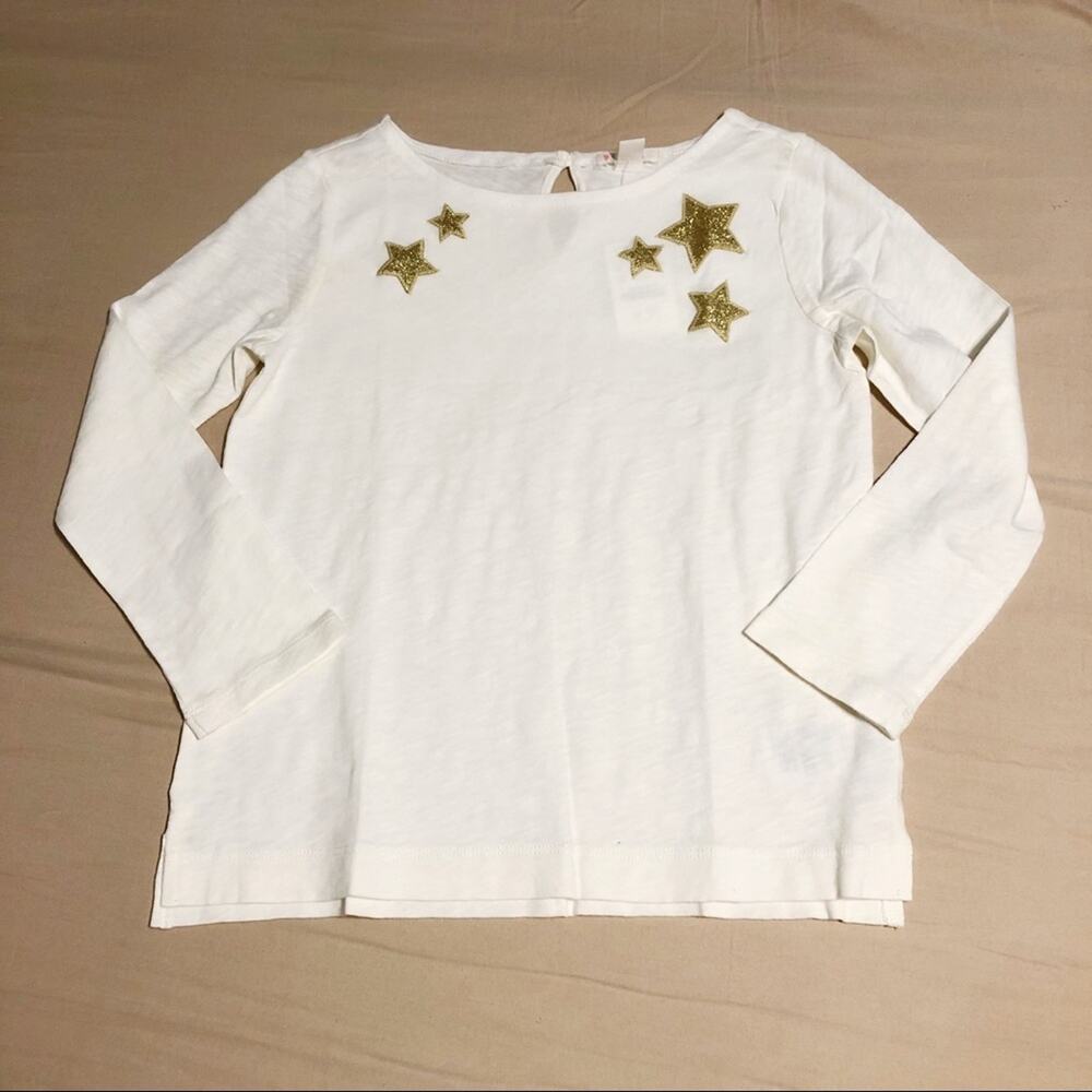 NWT J. Crew Girls White Shirt with Gold Star Patches Size Medium